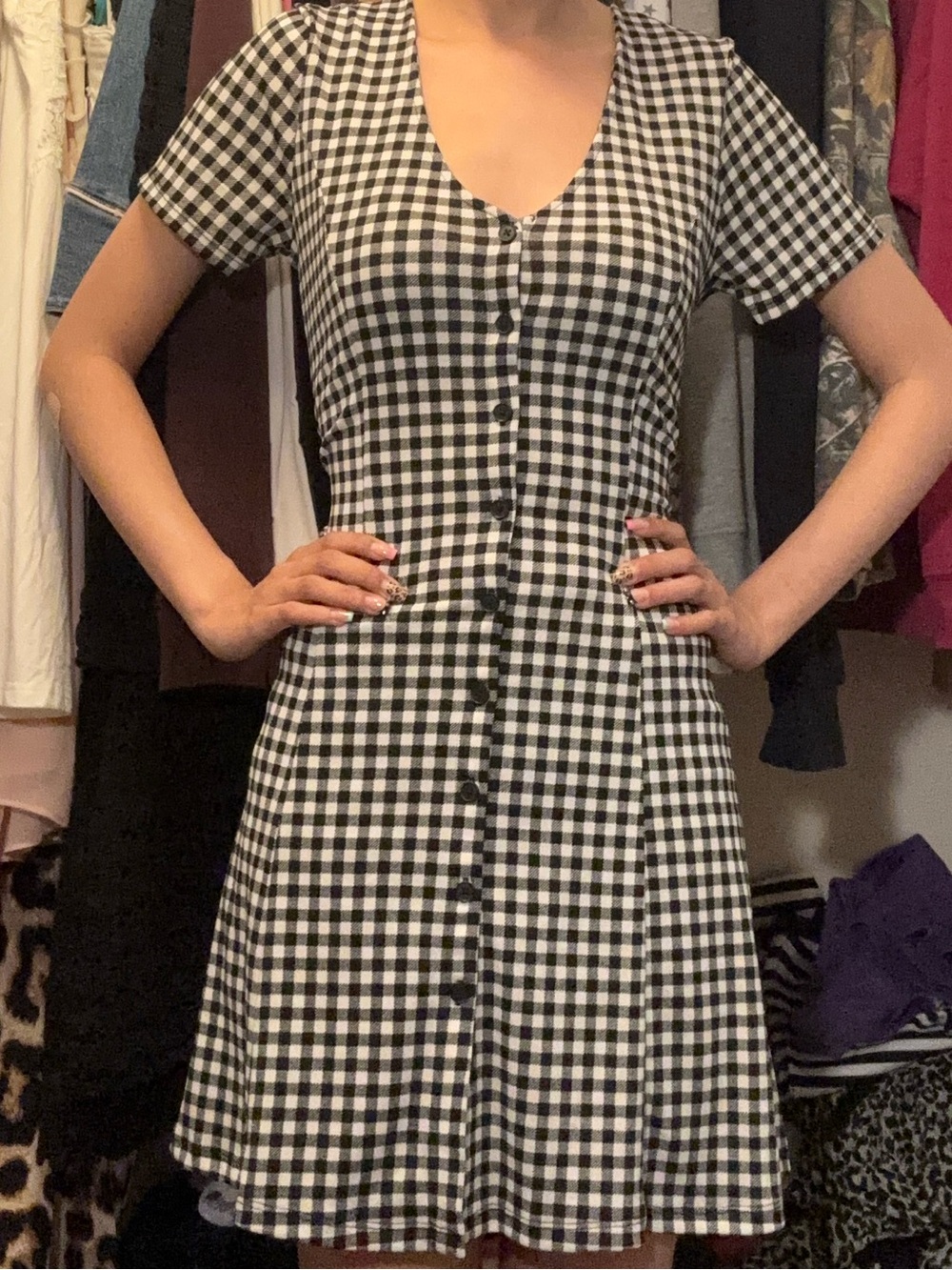 size small forever 21 black and white gingham button down dress